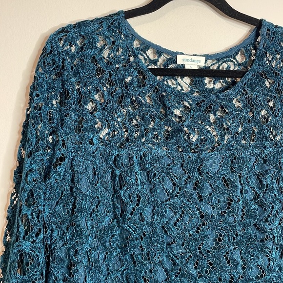 Sundance | Remarkable Beauty Blush Lace Top Partially Lined Teal Blue Size Large - Picture 3 of 7